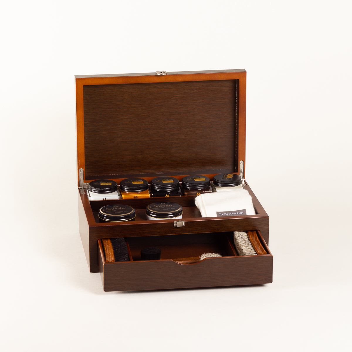 Vintage High-End Executive Shoe Shine Valet Box w/Accessories Vintage Shoe Shine Valet/box With Shoe Shining Necessities  main image 4